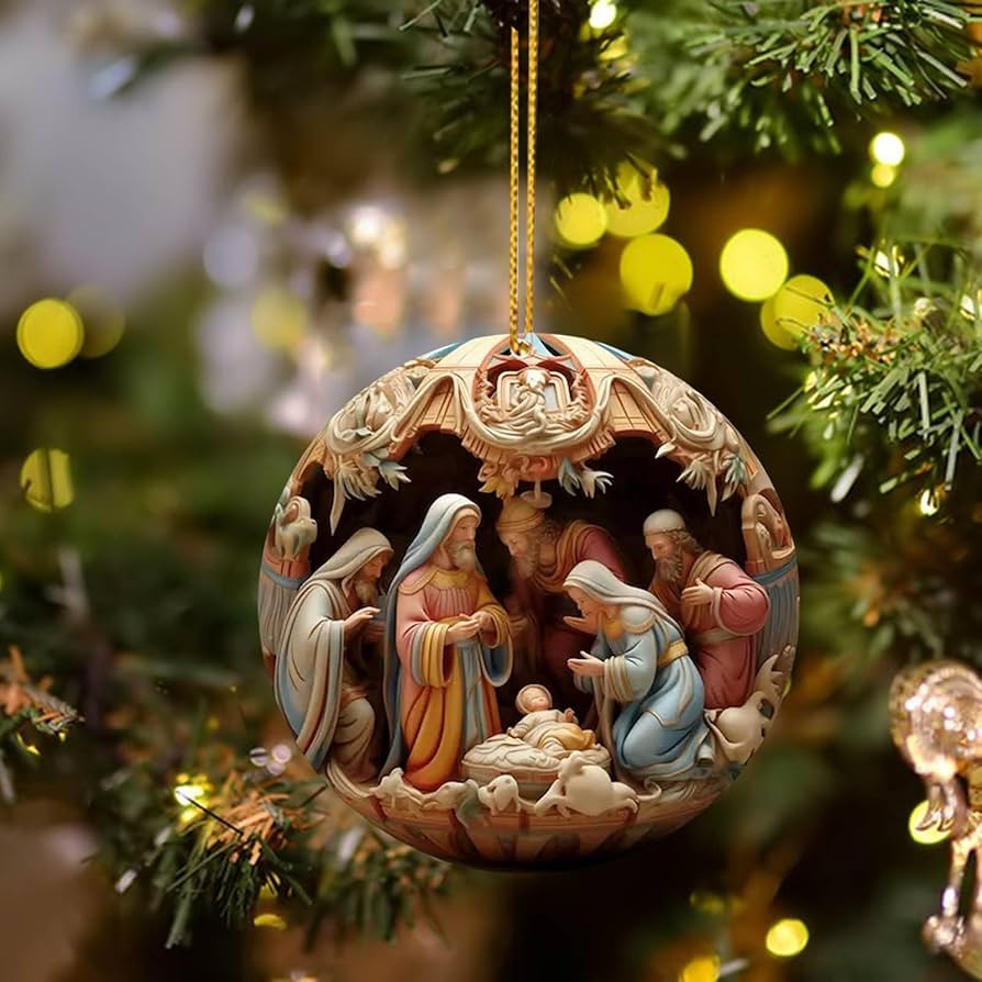 "Birth Of Christ" Disc Flat Ornaments Set For Christmas