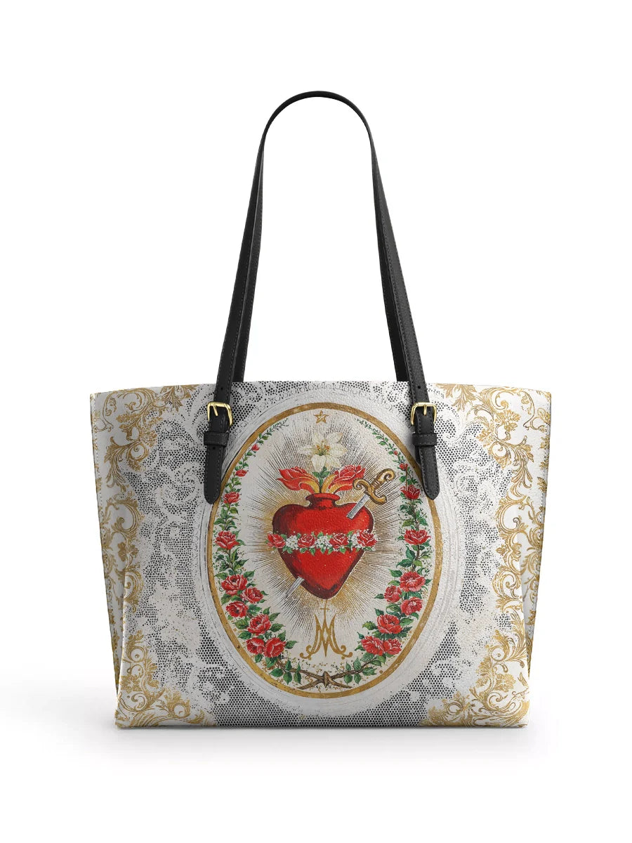Divina Immaculate Heart of Mary Elegance Leather Tote Bag