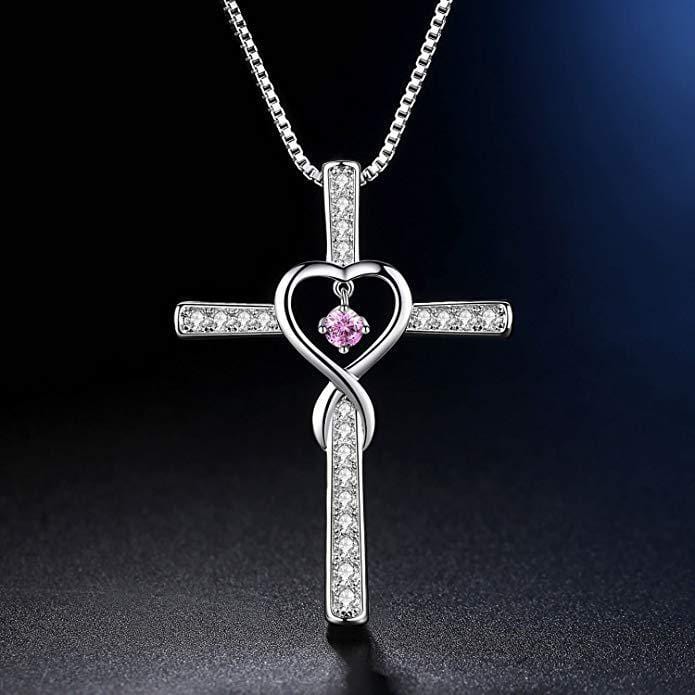Handmade White Gold Plated & Zircon Cross Necklace by Divina