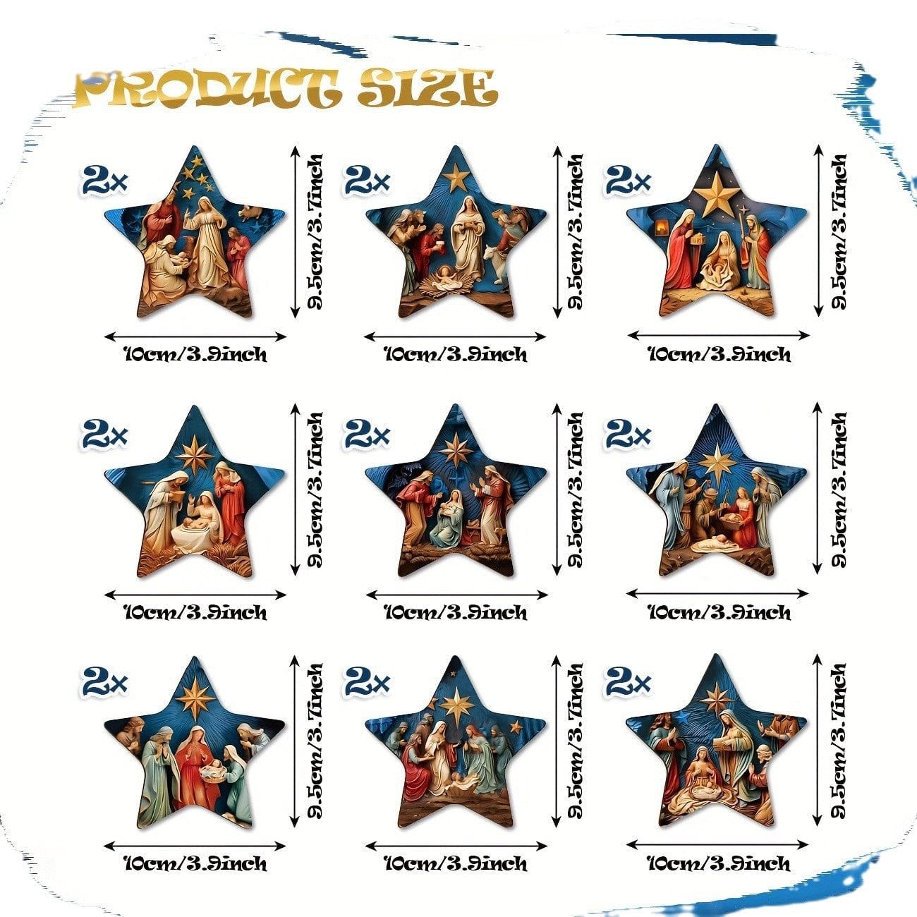 Handmade Wooden Jesus Star Christmas Ornaments Set