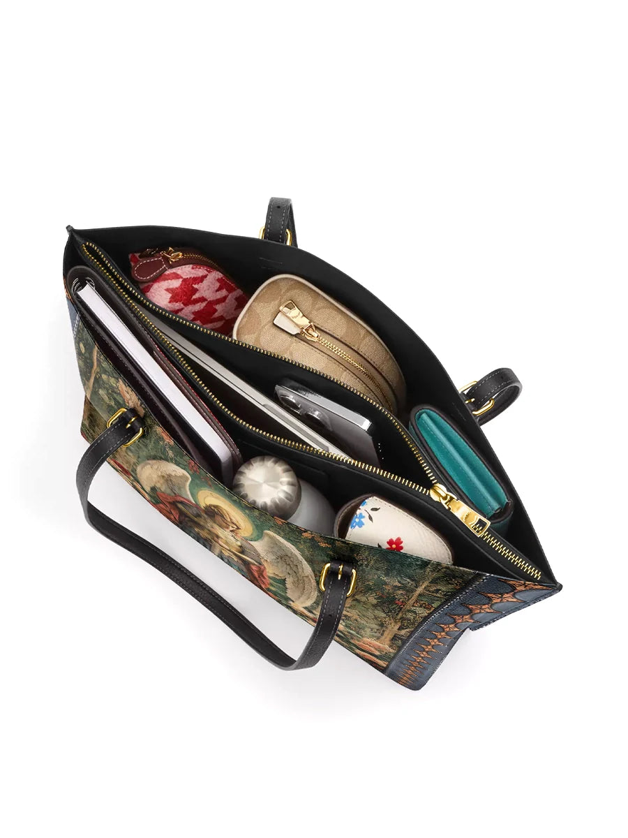 Divina Archangel's Triumph  Leather Tote Bag