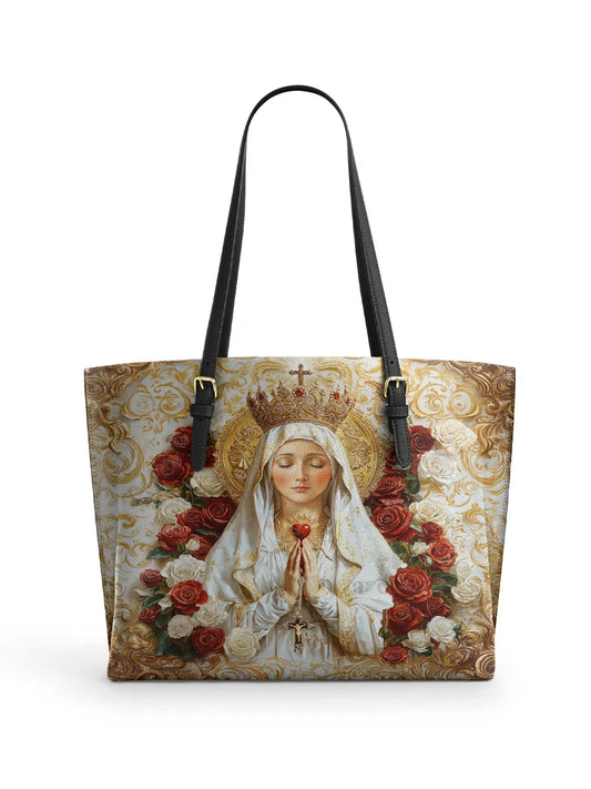 Divina Lady of Fatima Elegance Leather Tote Bag