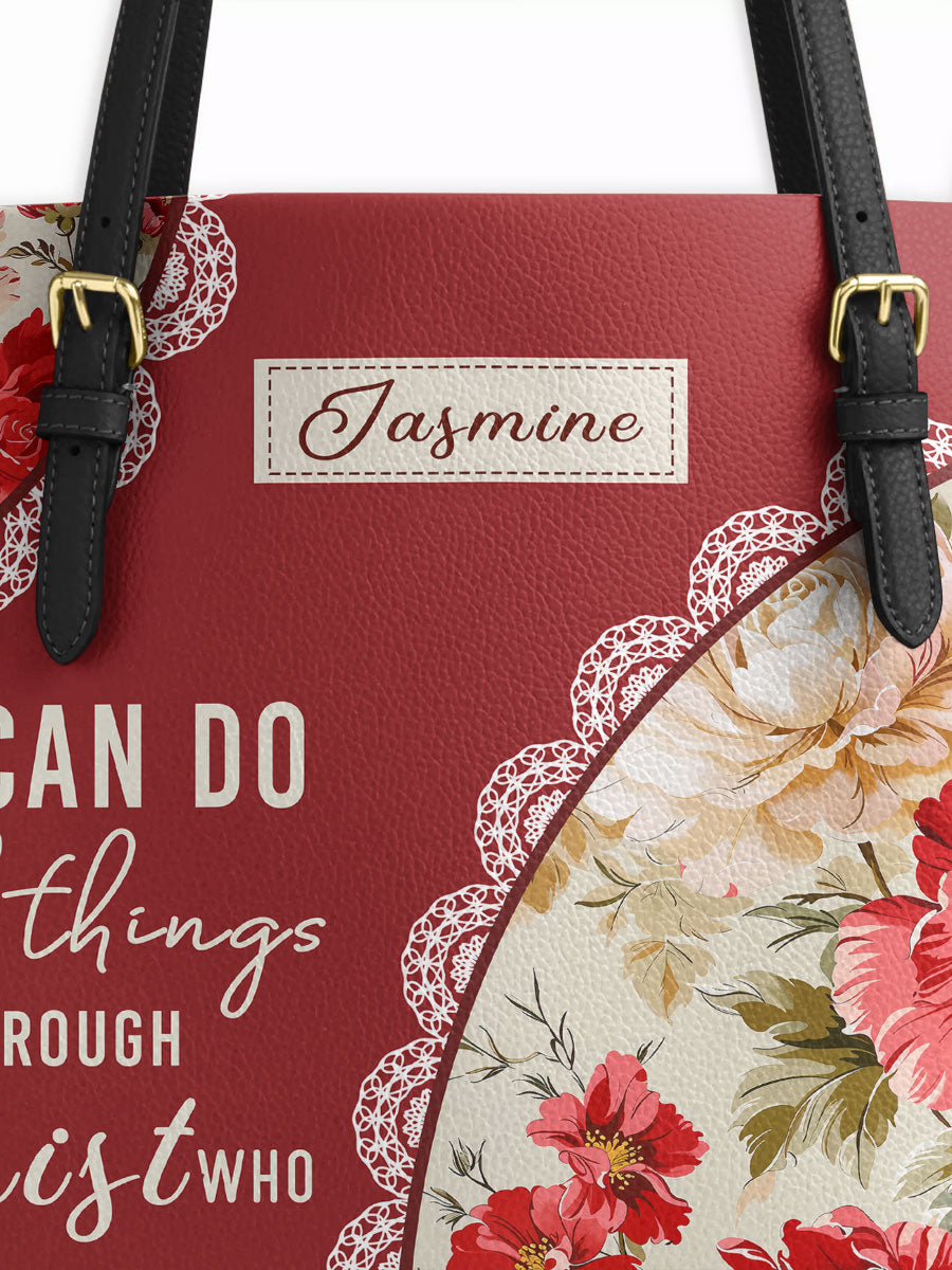 Divina  Blooming With Faith Personalized Leather Tote Bag