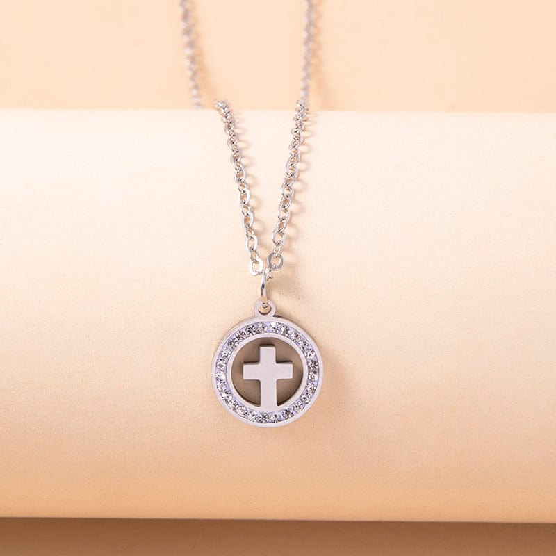 The Cross Necklace in Stainless Steel & Rhinestone by Divina