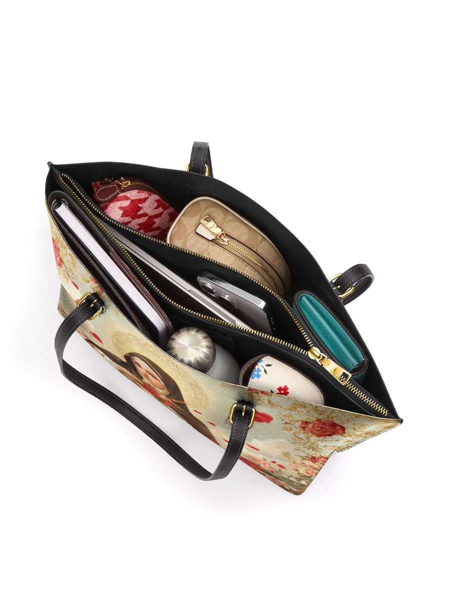 Divina  Little Flower Elegance Leather Tote Bag