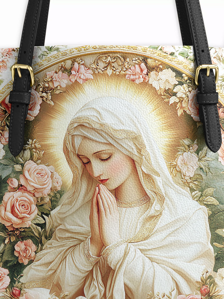 Divina Virgin Mary's Grace Leather Tote Bag
