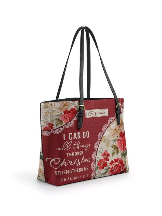 Divina  Blooming With Faith Personalized Leather Tote Bag