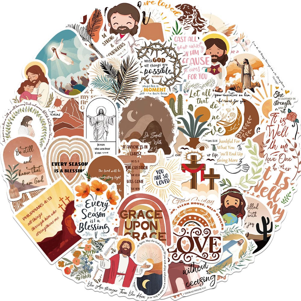 50 Bible Religious Cartoon Graffiti Stickers