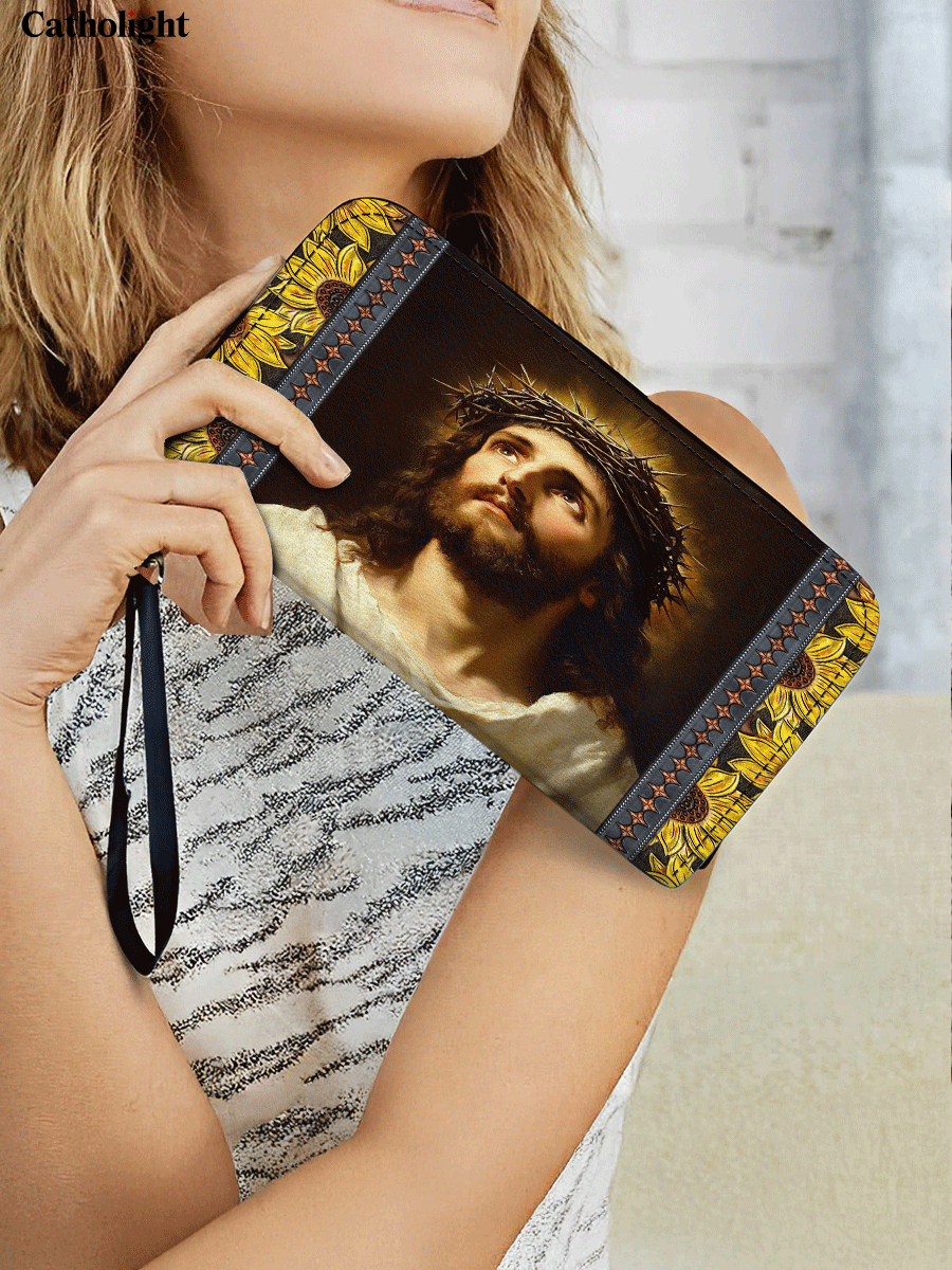 Divina  Crown of Thorns and Sunflower Grace - Leather Wallet Purse