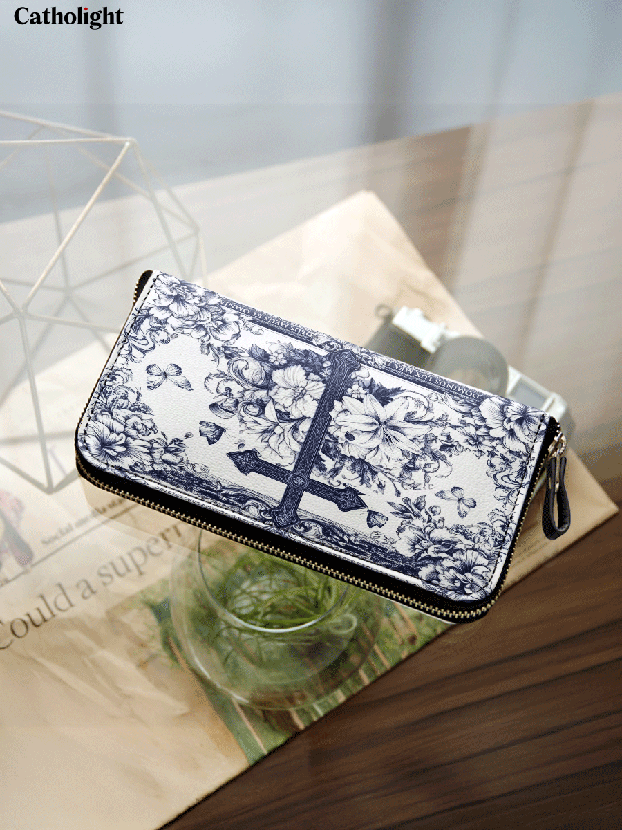 Divina The Cross Amidst Blooming Faith - Leather Wallet Purse