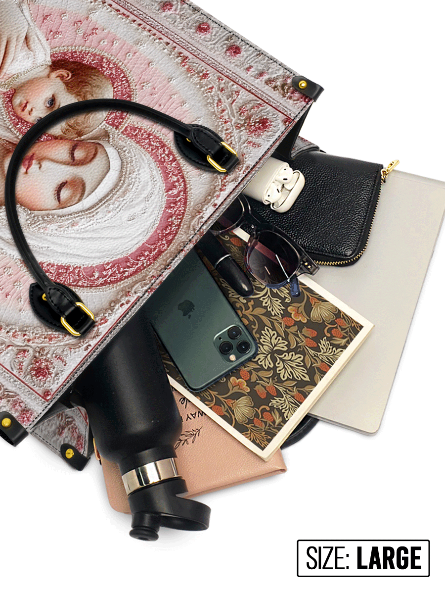 Divina Sacred Serenity: The Madonna’s Tender Embrace Leather Bag