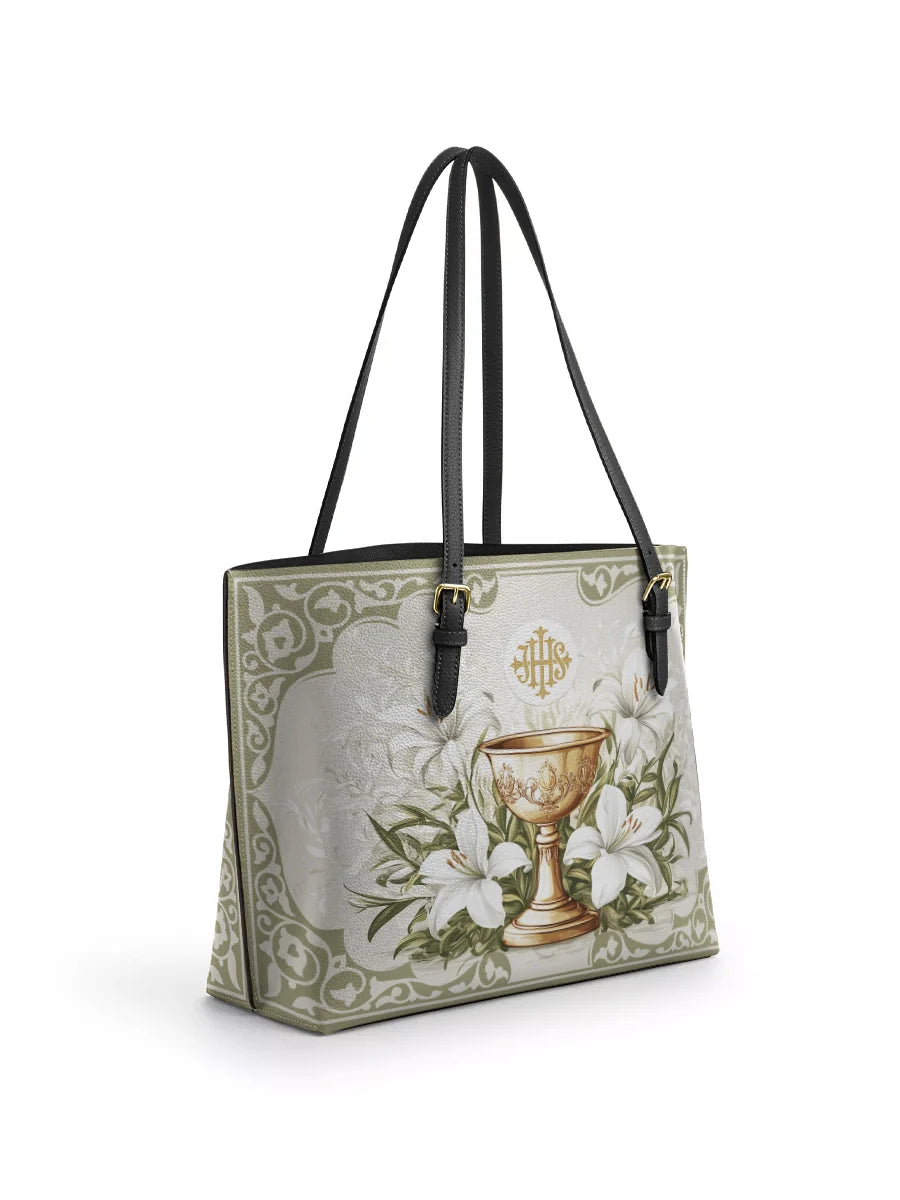 Divina The Holy Eucharist Leather Tote Bag