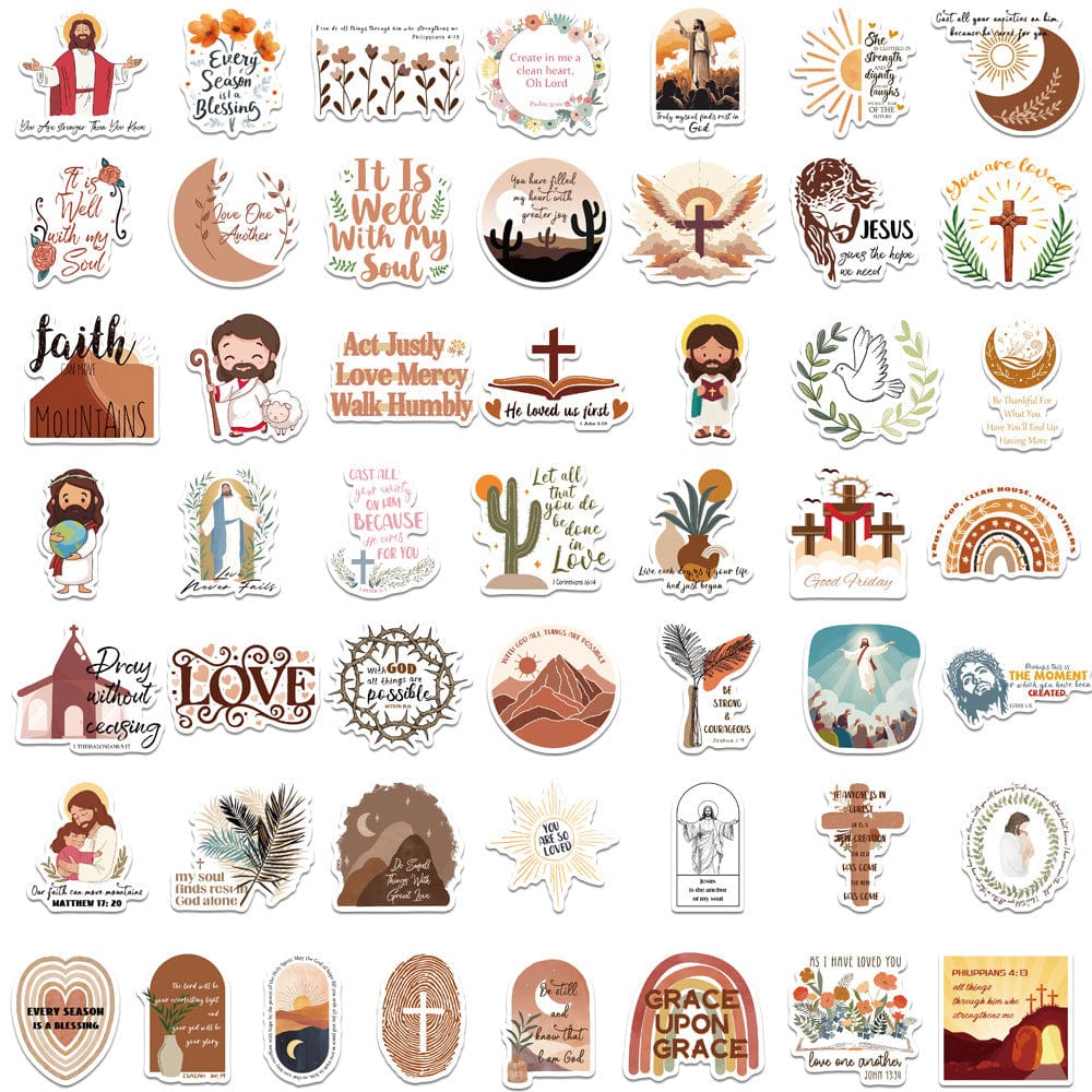 50 Bible Religious Cartoon Graffiti Stickers