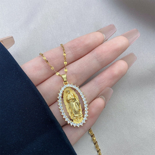 Zircon decorated 'Virgin Mary' Necklace by Divina