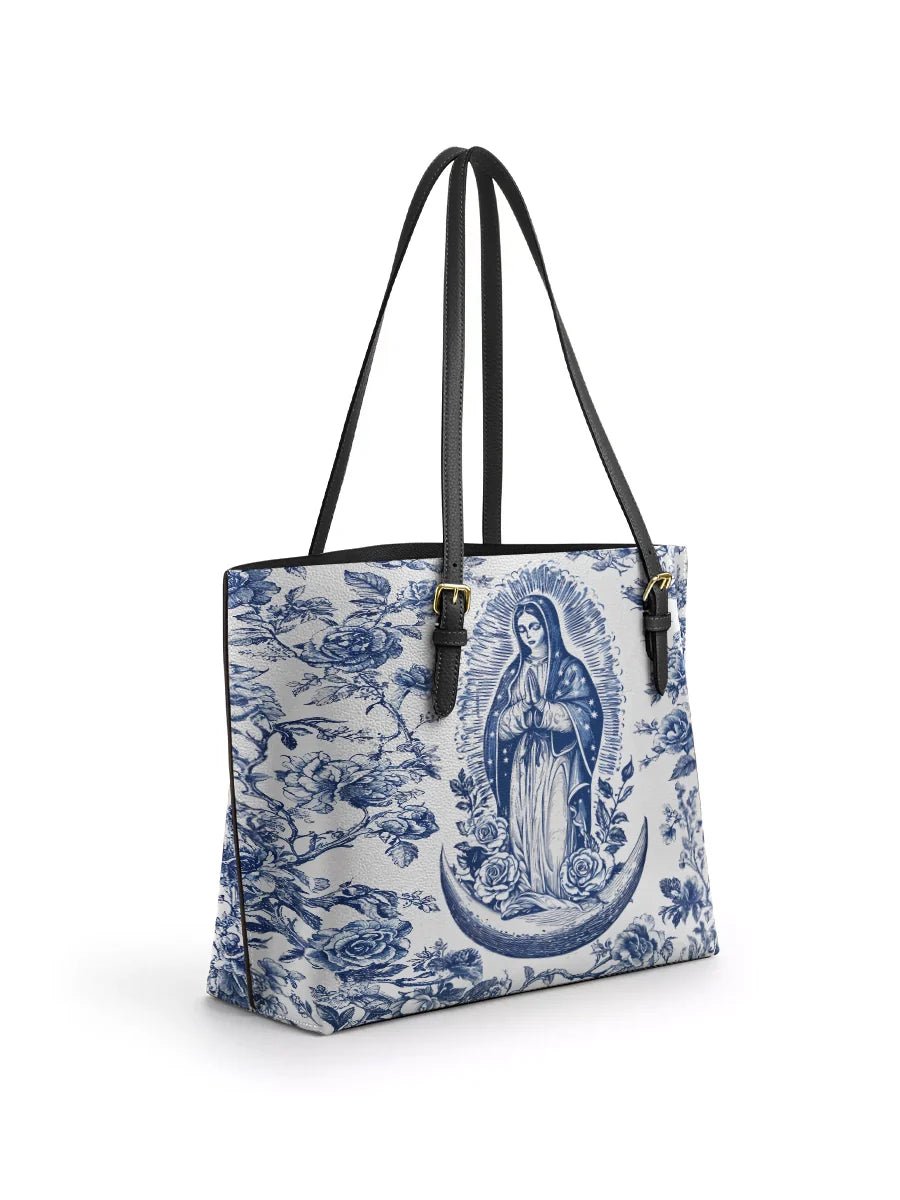 Divina Sacred Serenity Virgin Mary  Leather Tote Bag