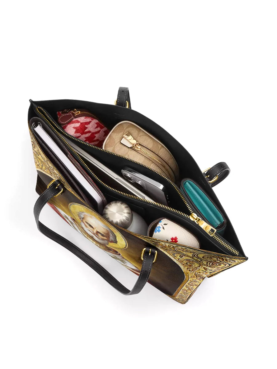 Divina Saint Nicholas The Patron of Generosity Leather Tote Bag