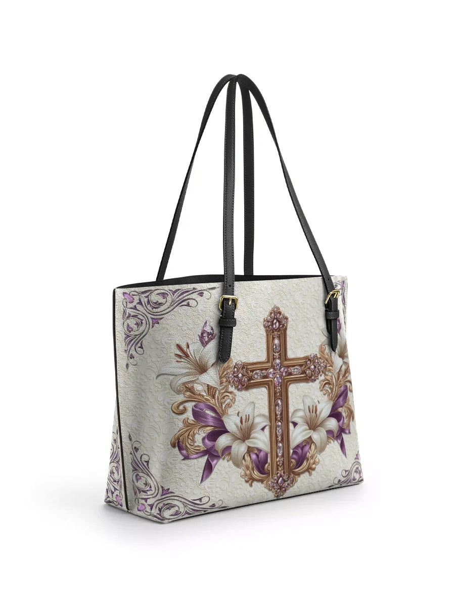Divina Faith & Florals Leather Tote Bag