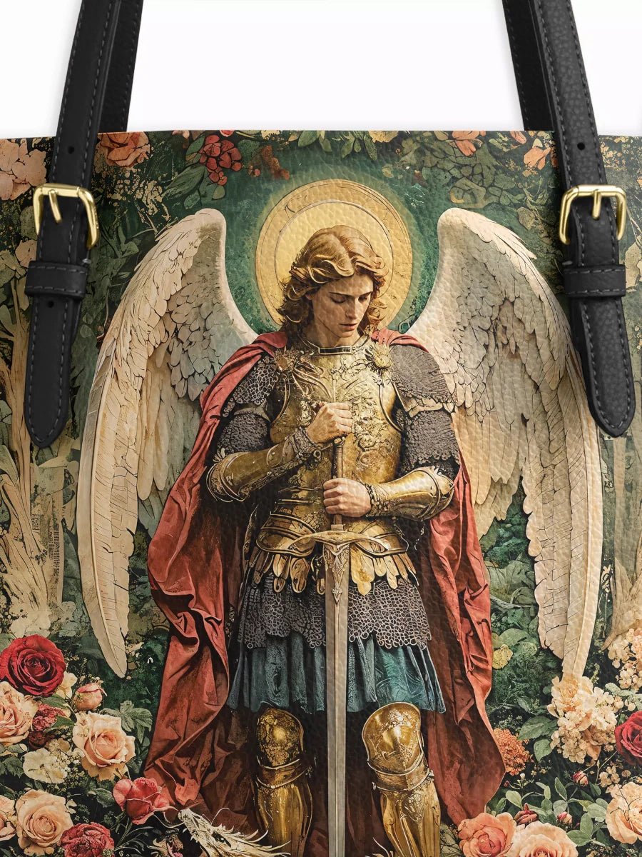 Divina Archangel's Triumph  Leather Tote Bag