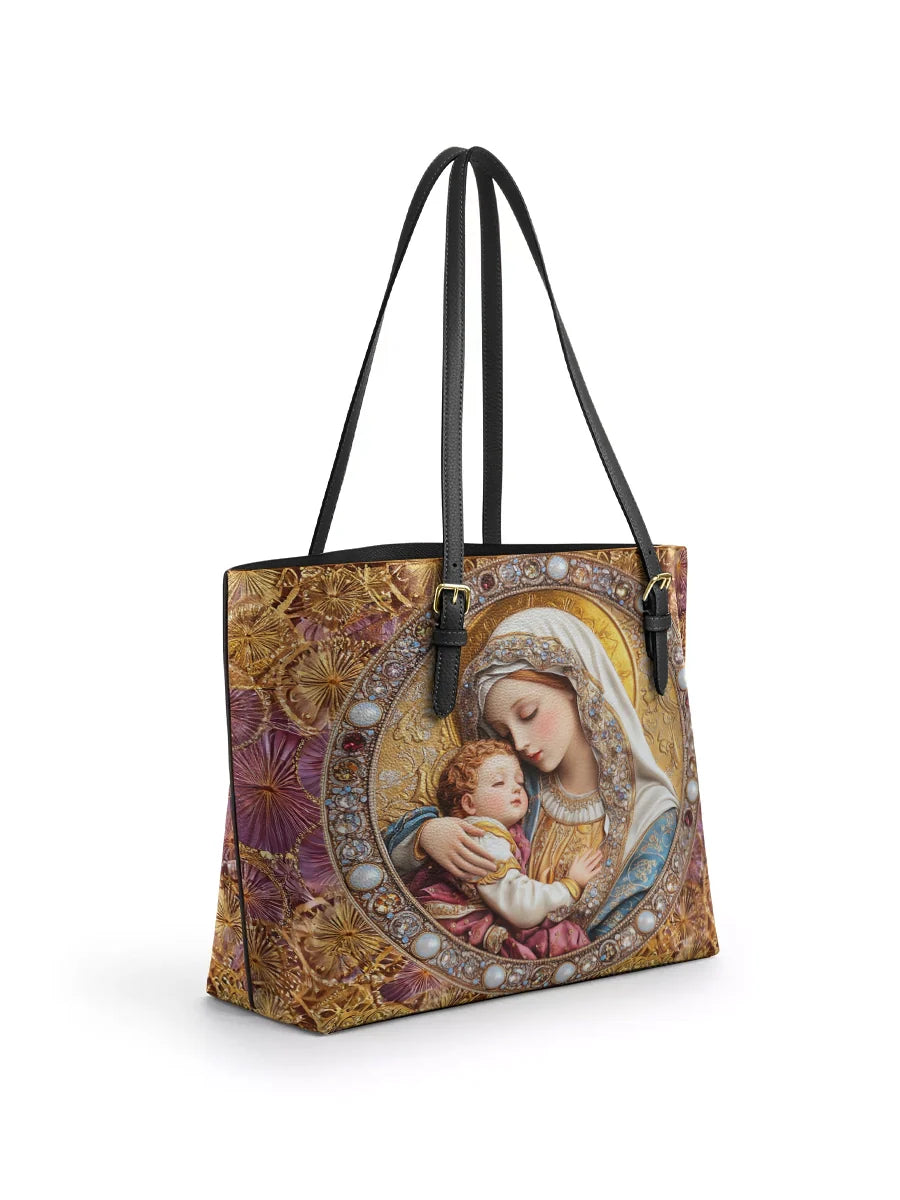 Divina Divine Madonna And Child Leather Tote Bags