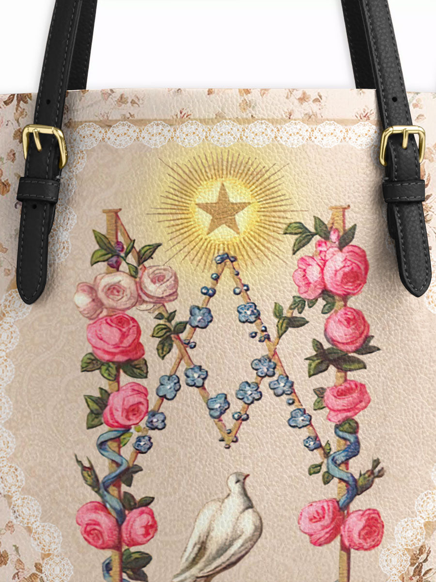 Divina Roses of the Rosary Leather Tote Bag