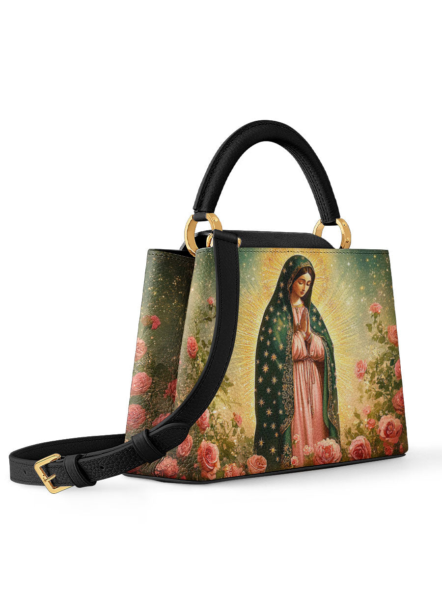 Divina Roses of Guadalupe Leather Satchel Bag