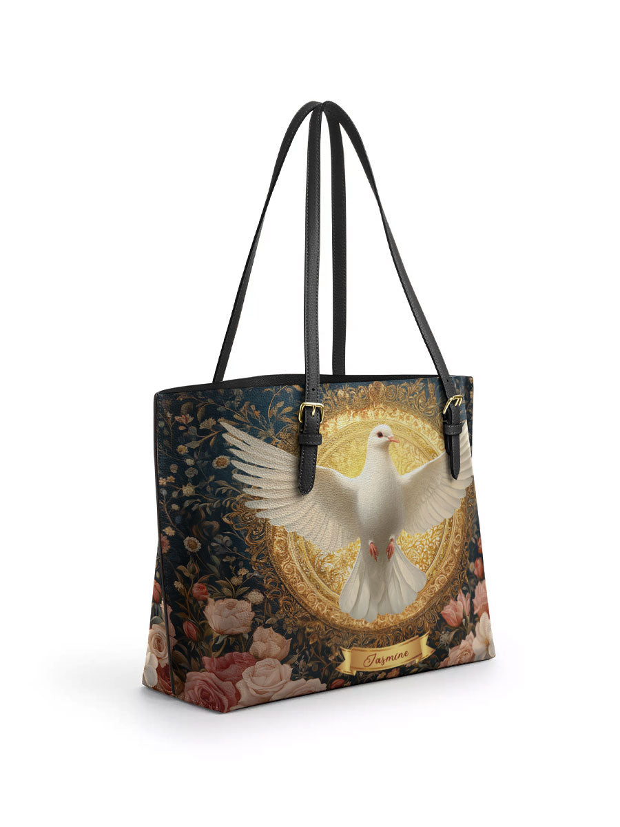 Divina Dove of Eternal Light Personalized Leather Tote Bag