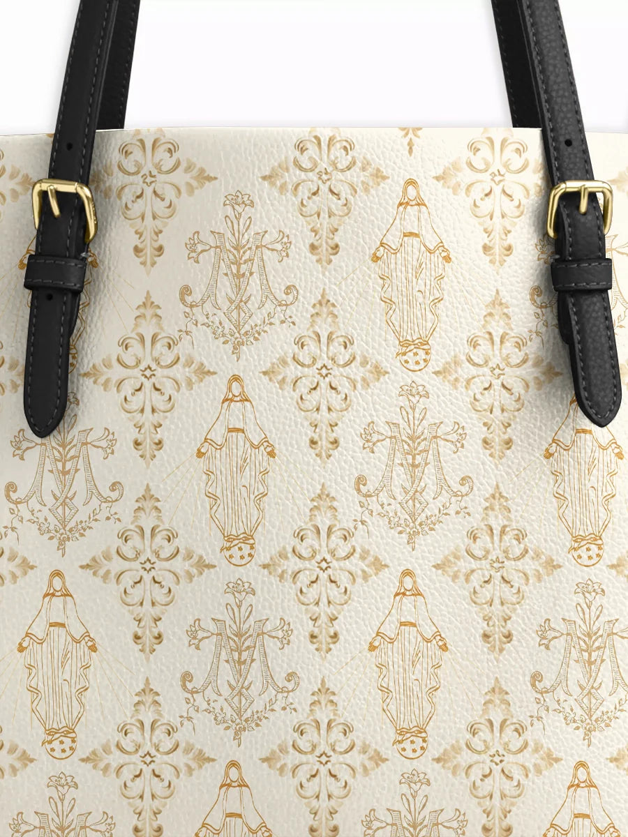 Divina The Ave Maria Pattern Leather Tote Bag