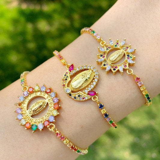 Handmade Gold Plated & Zircon Virgin Mary Bracelets by Divina