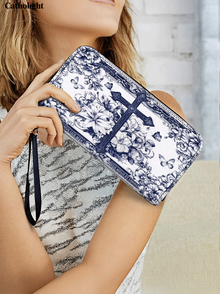 Divina The Cross Amidst Blooming Faith - Leather Wallet Purse