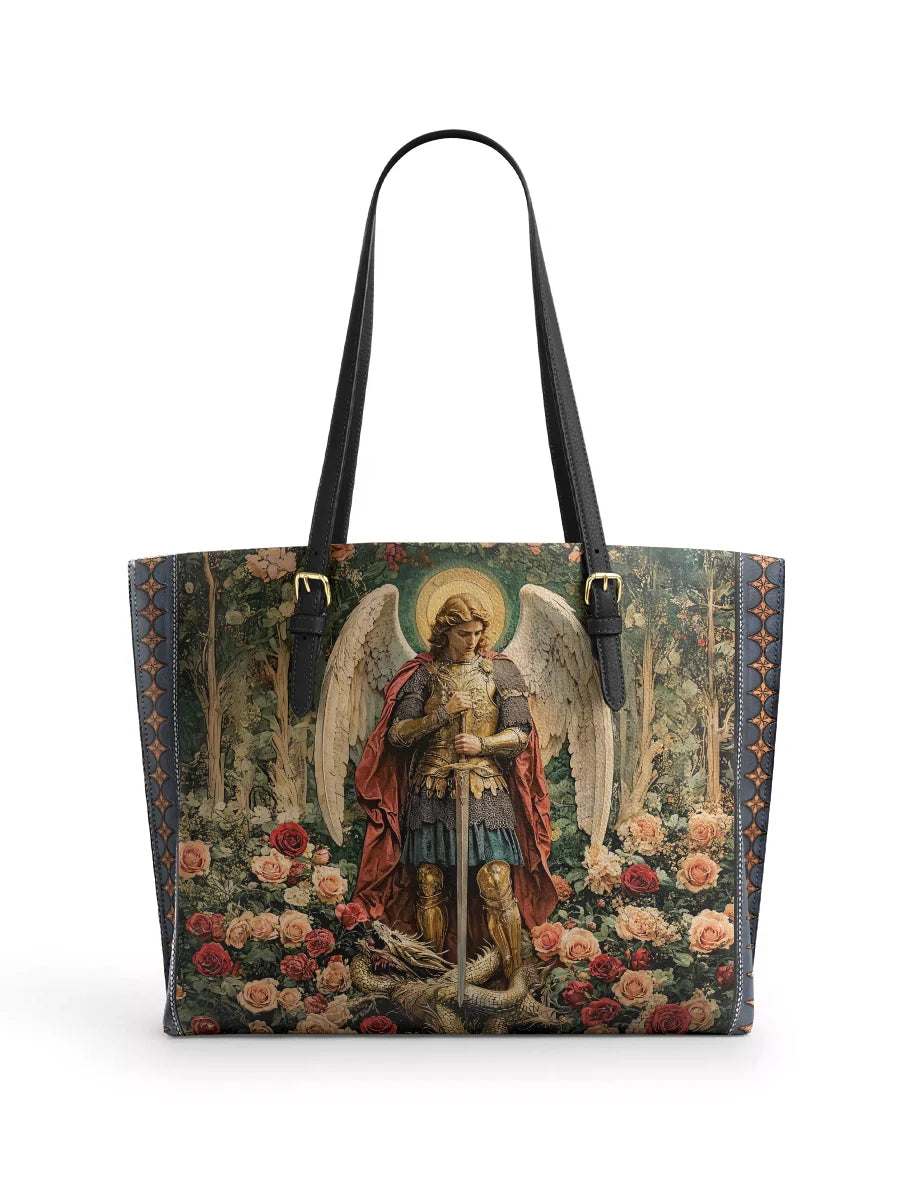 Divina Archangel's Triumph  Leather Tote Bag