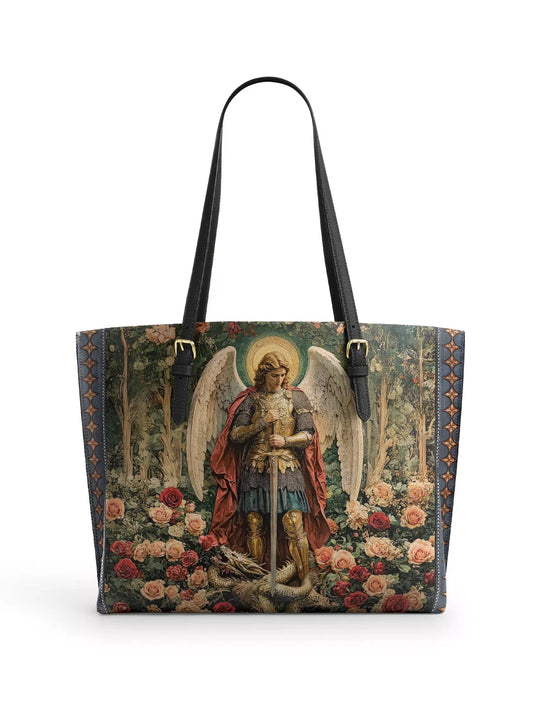Divina Archangel's Triumph  Leather Tote Bag