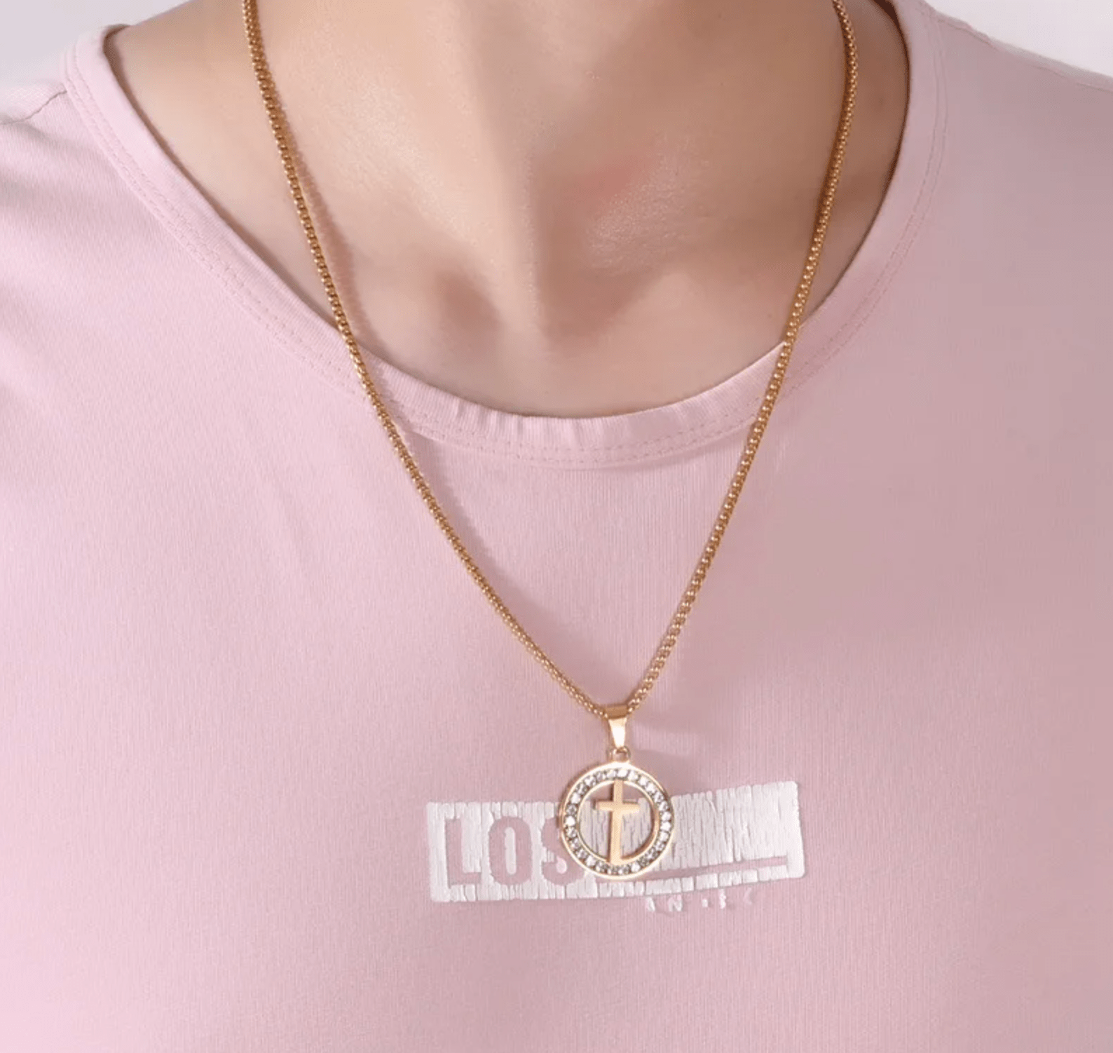 The Cross Necklace in Stainless Steel & Rhinestone by Divina