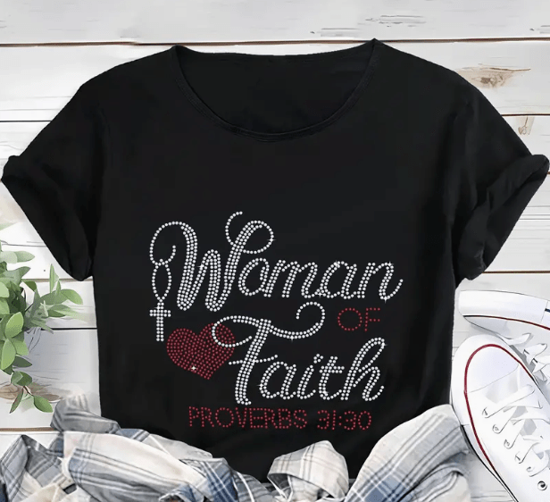 "Woman Of Faith" T-shirt with Rhinestones by Divina