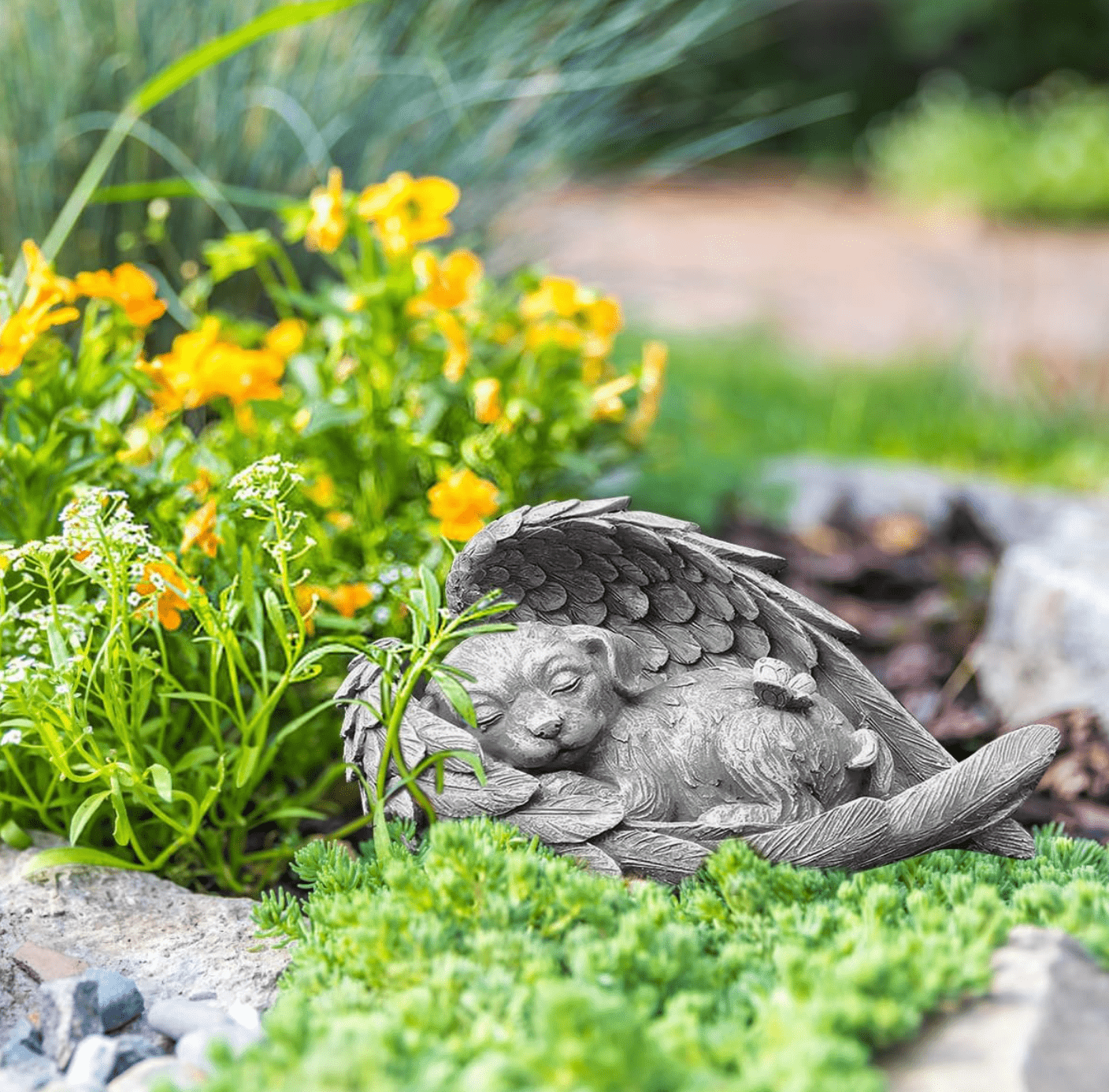 Angel Dog & Cat Resin Garden Decoration by Divina