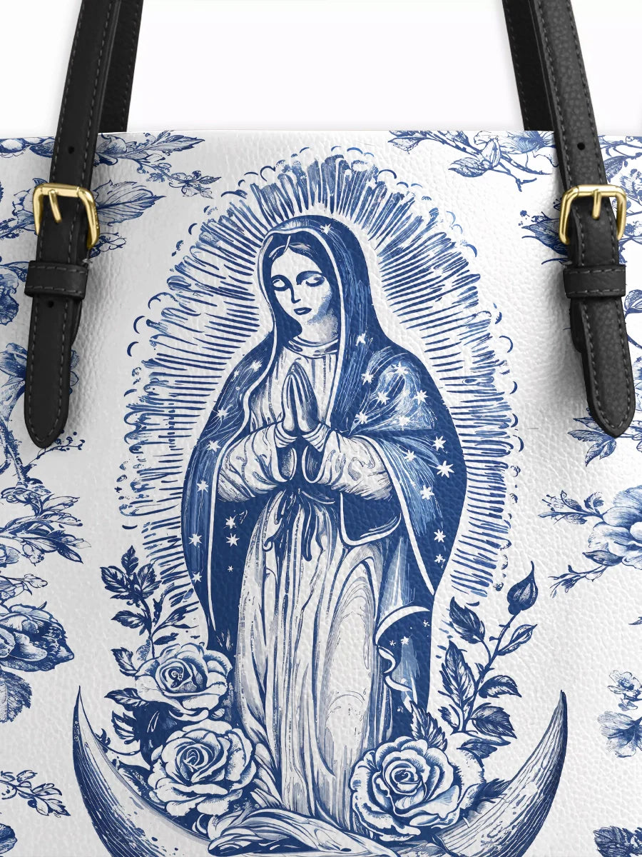 Divina Sacred Serenity Virgin Mary  Leather Tote Bag