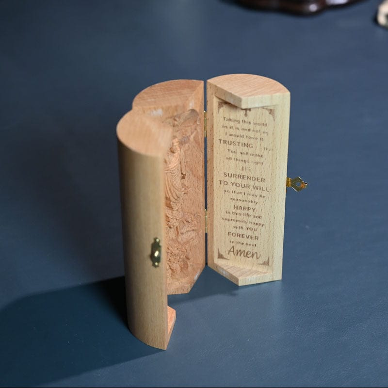 The Serenity Prayer - Openable Wooden Cylinder Sculpture of Jesus Christ