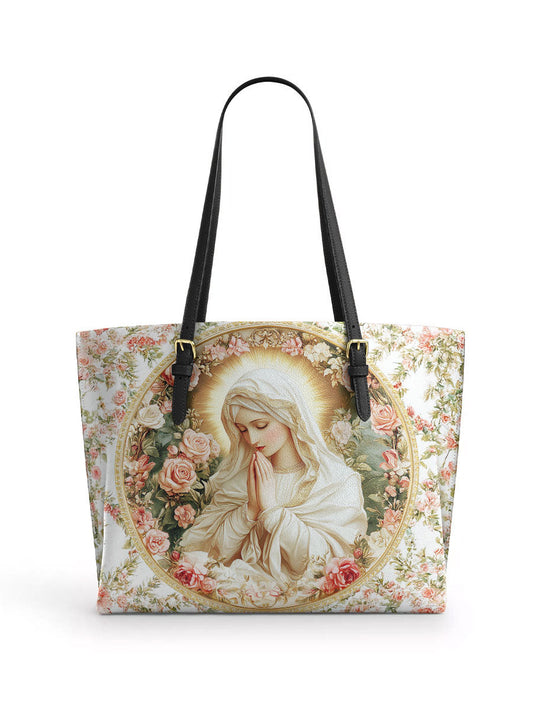Divina Virgin Mary's Grace Leather Tote Bag