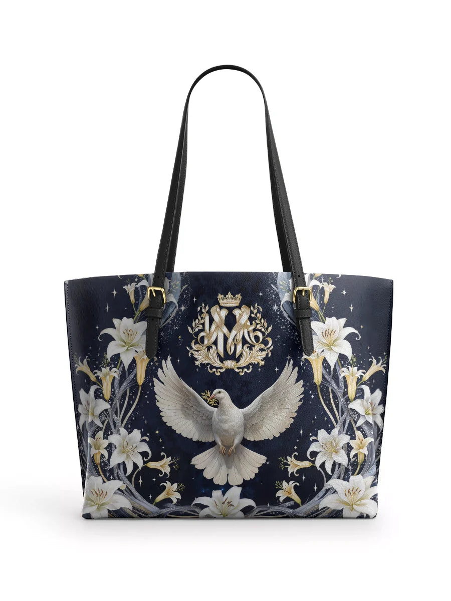 Divina The Holy Spirit and Lily Devotional Leather Tote Bag