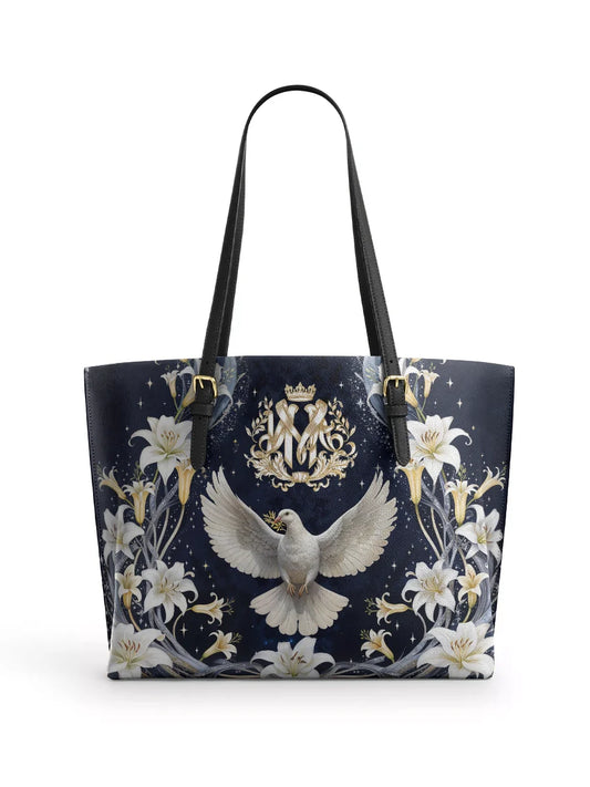 Divina The Holy Spirit and Lily Devotional Leather Tote Bag