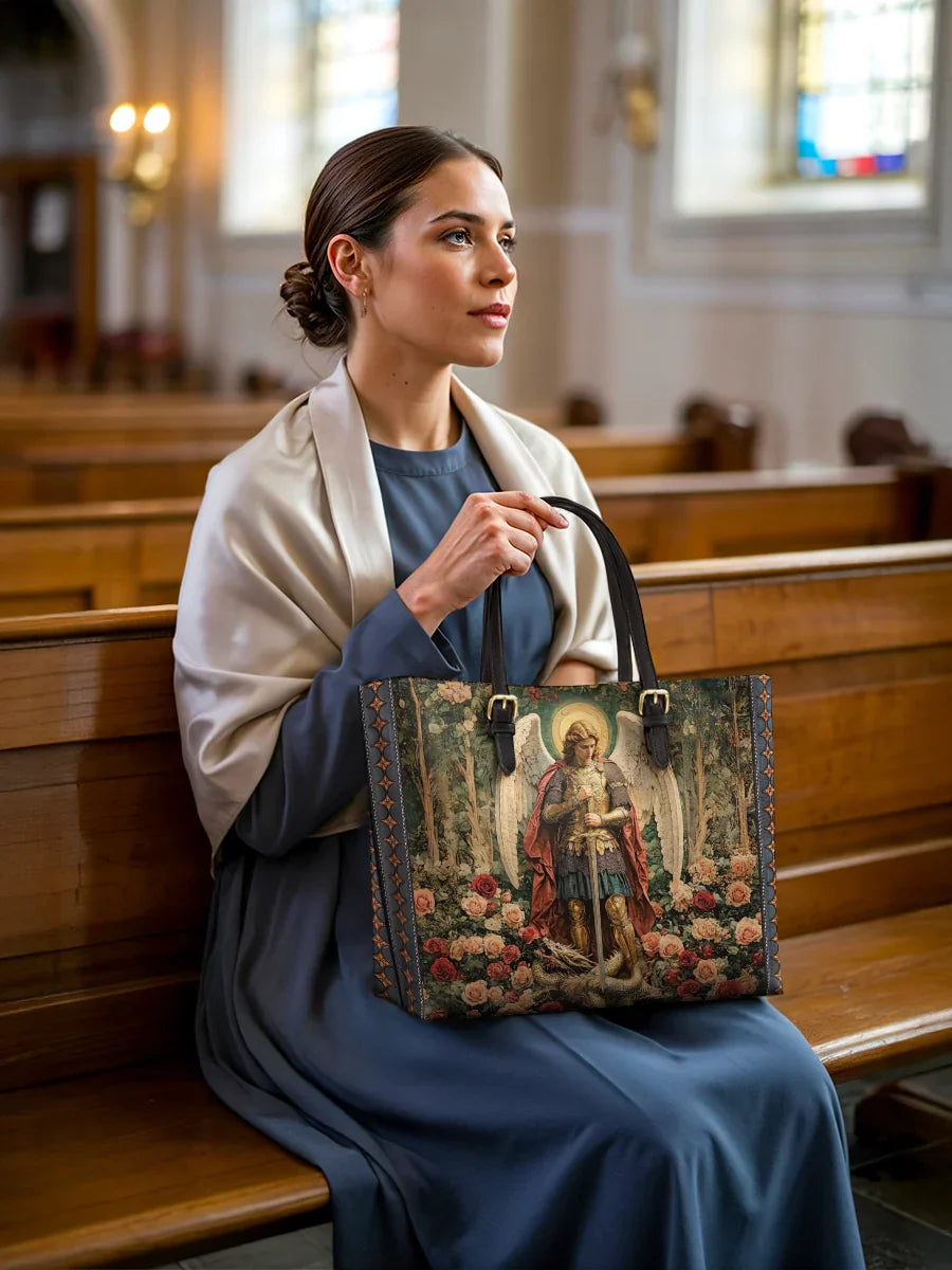 Divina Archangel's Triumph  Leather Tote Bag
