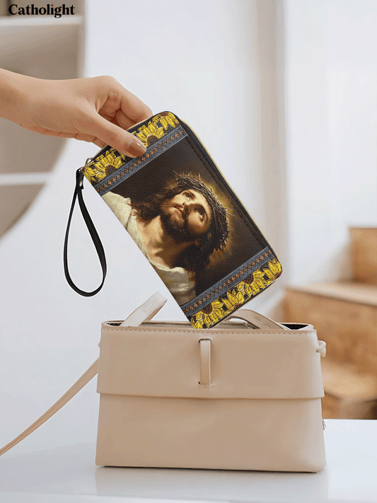 Divina  Crown of Thorns and Sunflower Grace - Leather Wallet Purse