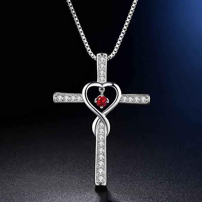 Handmade White Gold Plated & Zircon Cross Necklace by Divina
