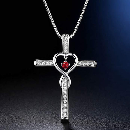 Handmade White Gold Plated & Zircon Cross Necklace by Divina