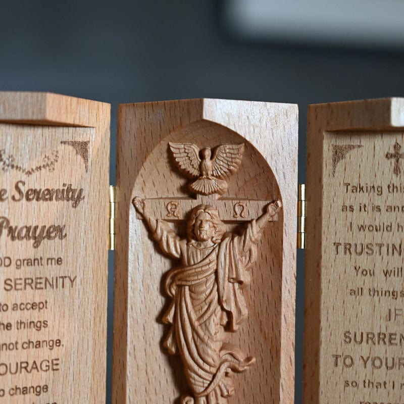 The Serenity Prayer - Openable Wooden Cylinder Sculpture of Jesus Christ
