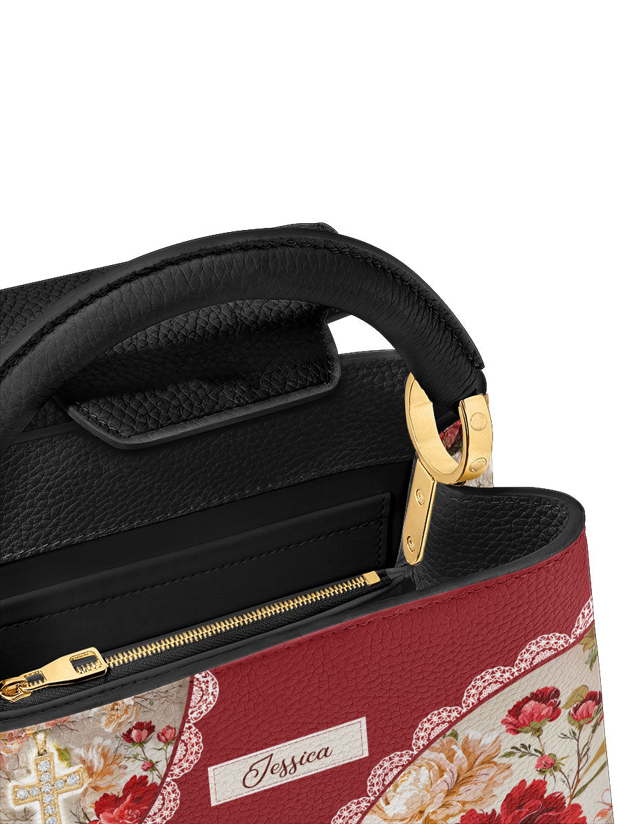 Divina Blooming With Faith Personalized Leather Satchel Bag