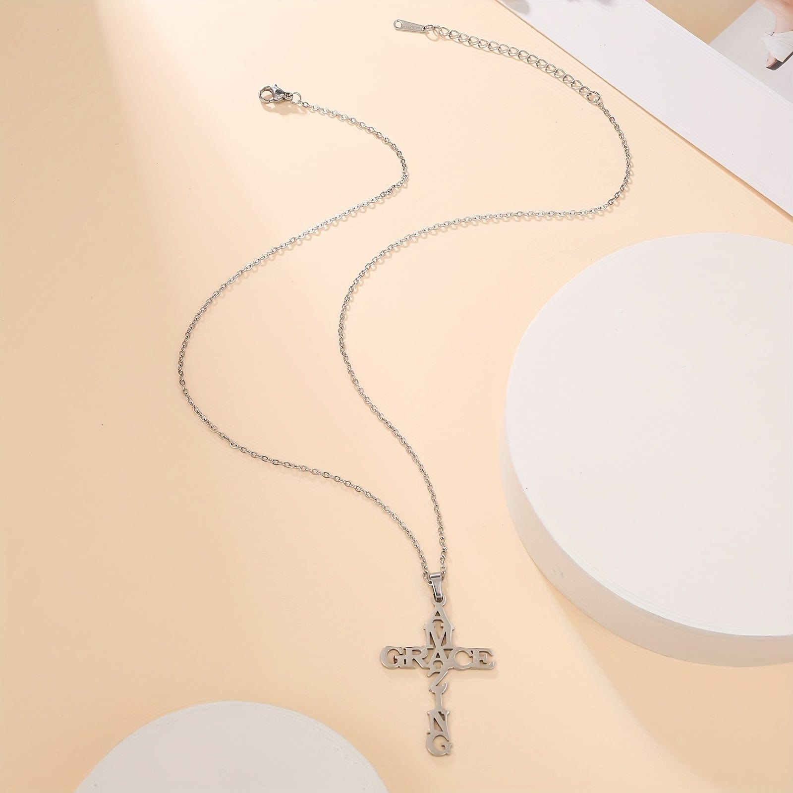 "Amazing Grace" Cross Necklace in Stainless Steel