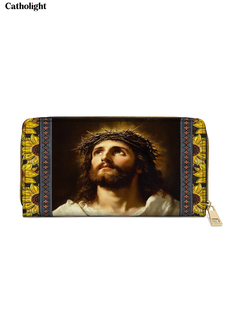 Divina  Crown of Thorns and Sunflower Grace - Leather Wallet Purse