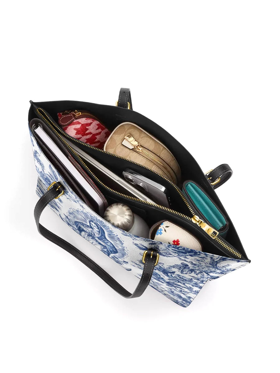 Divina Sacred Serenity Virgin Mary  Leather Tote Bag