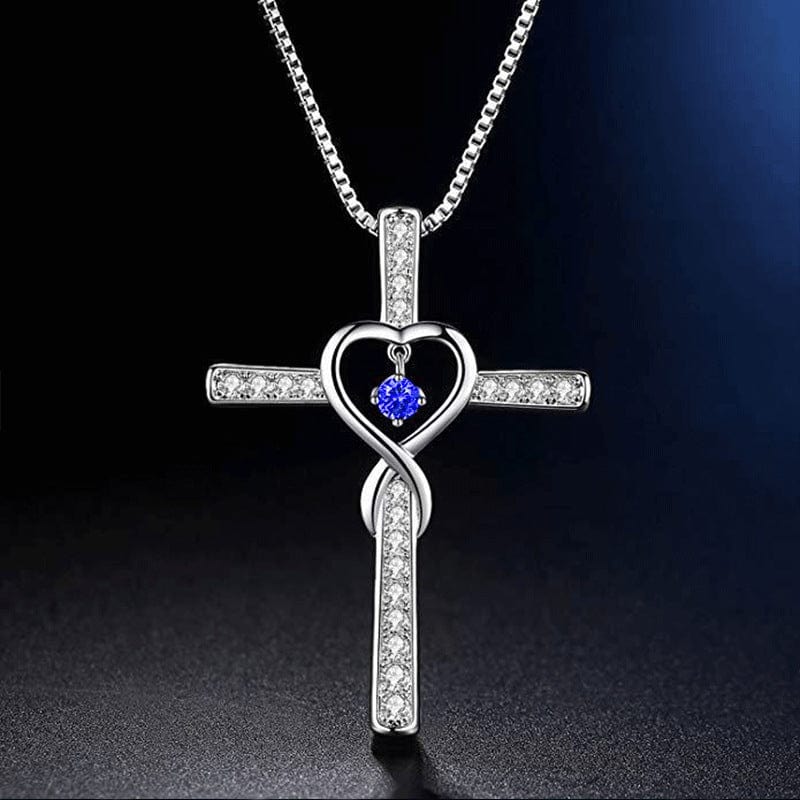 Handmade White Gold Plated & Zircon Cross Necklace by Divina