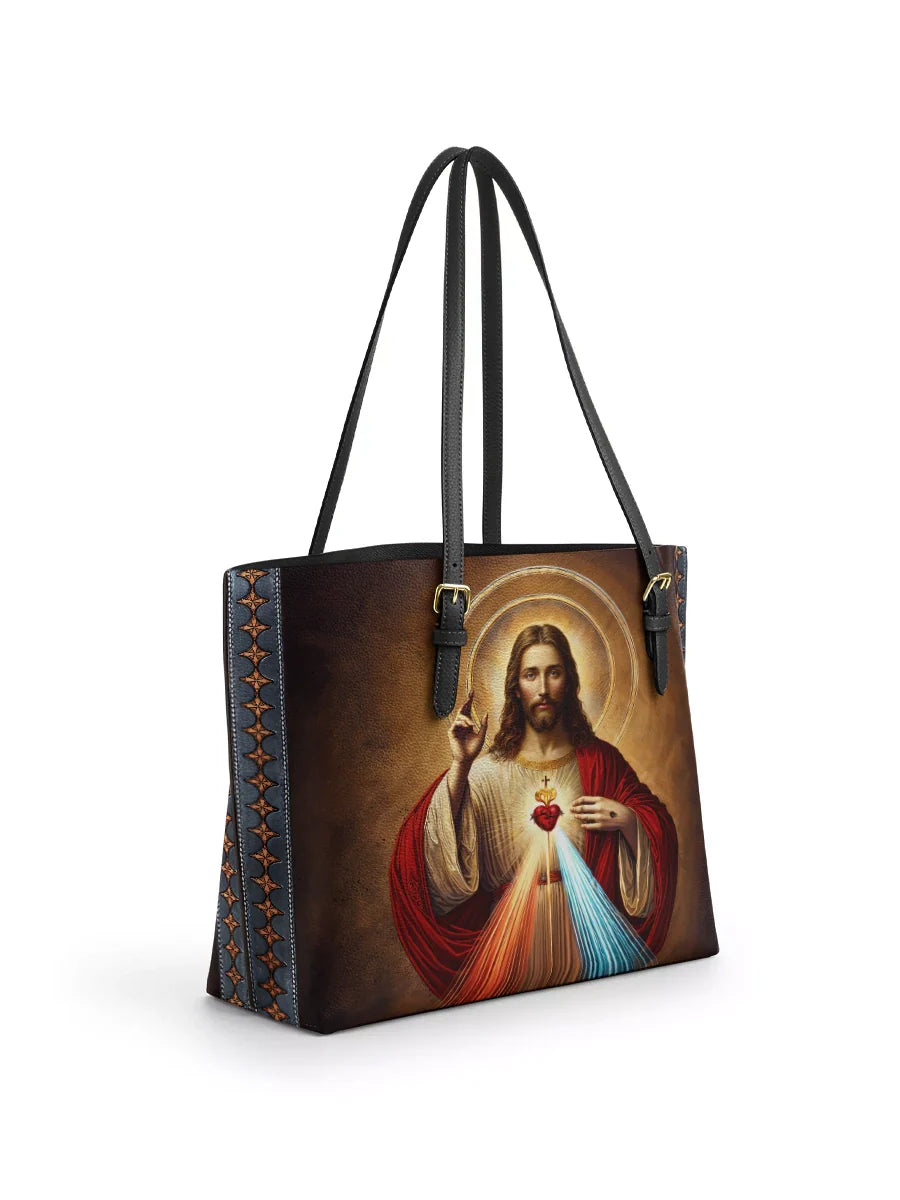 Divina A Testament of Grace and Compassion Leather Tote Bag